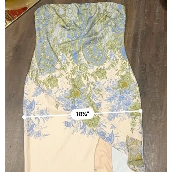 Y2K Strapless Floral Print Maxi Dress Ruffle Slit Cottagecore Boho Festival Sz L - Picture 13 of 16